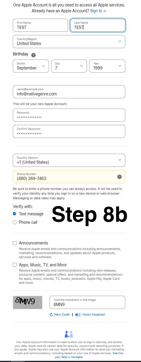Step 8b: (Andriod/Google, non-apple users)Fill out with email/phone number for another verifcation. Click Submit when finished.